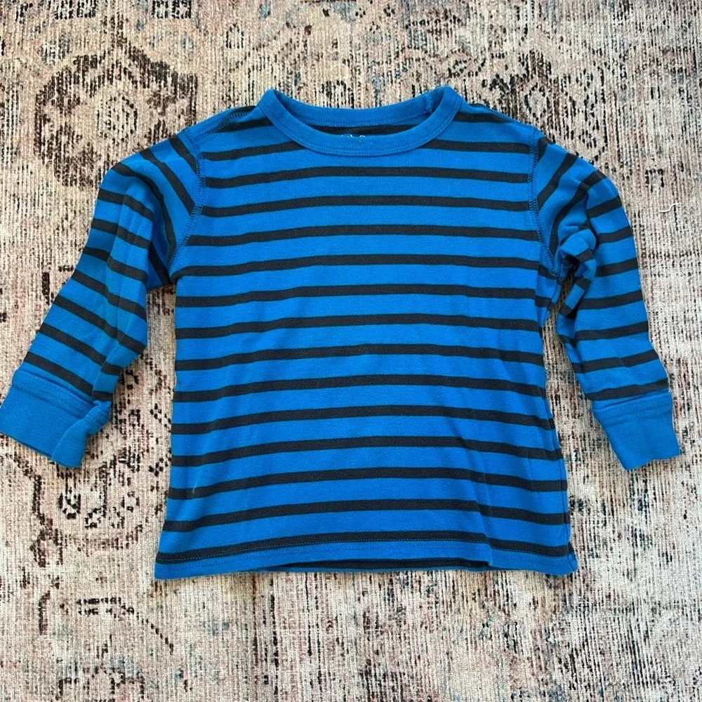 GAP Kids Blue and Black Striped Long Sleeve Tee
